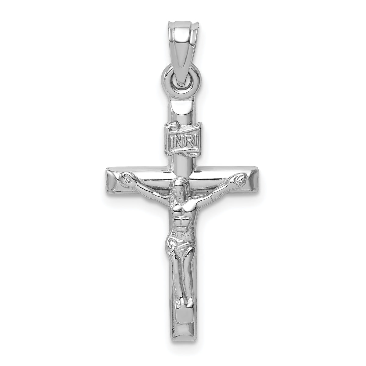 14k White Gold Hollow Crucifix Pendant