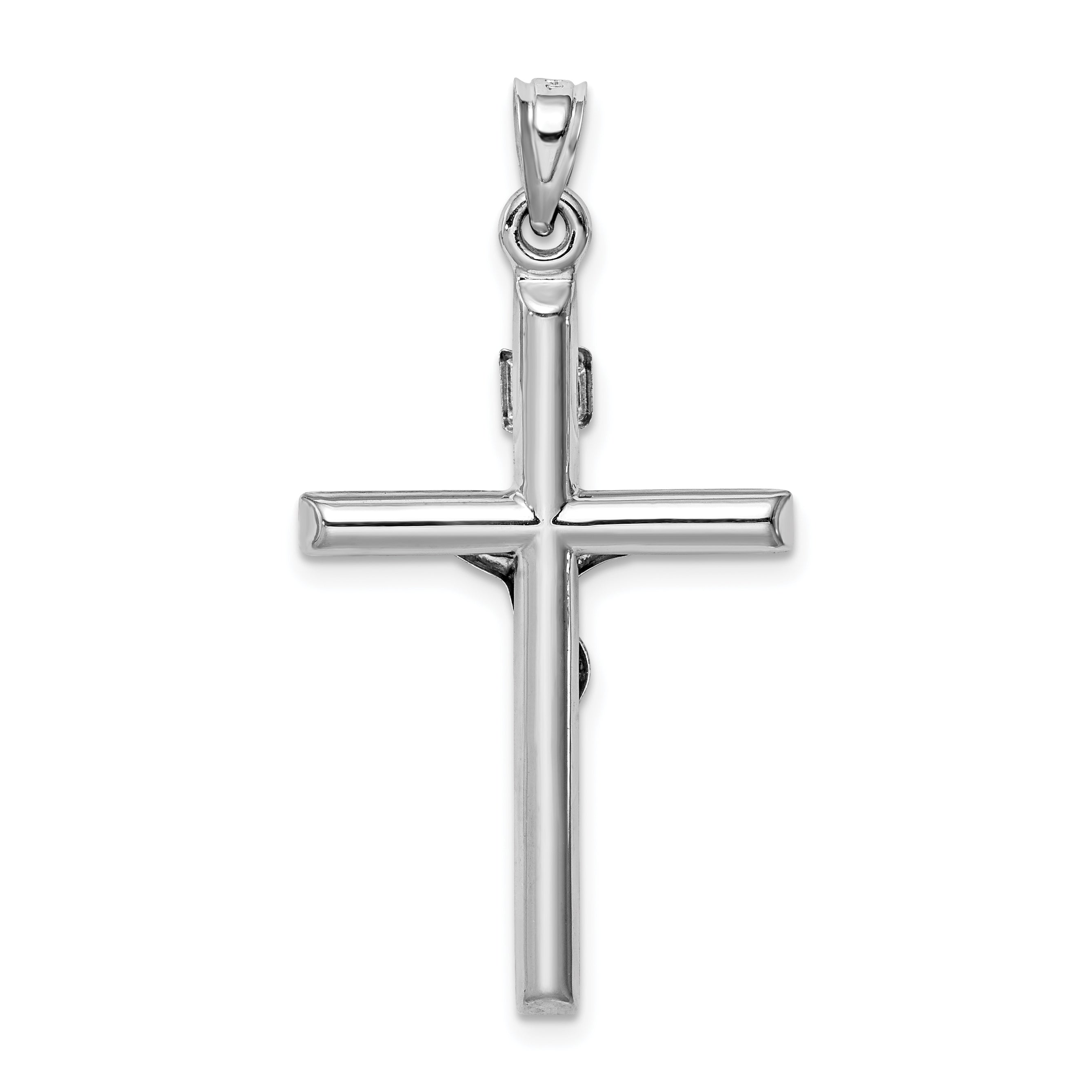 14k White Gold Hollow Crucifix Pendant