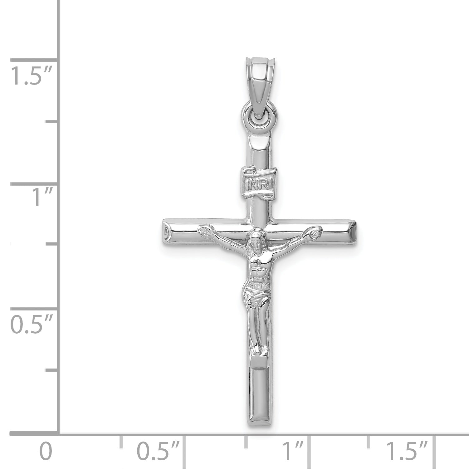 14k White Gold Hollow Crucifix Pendant