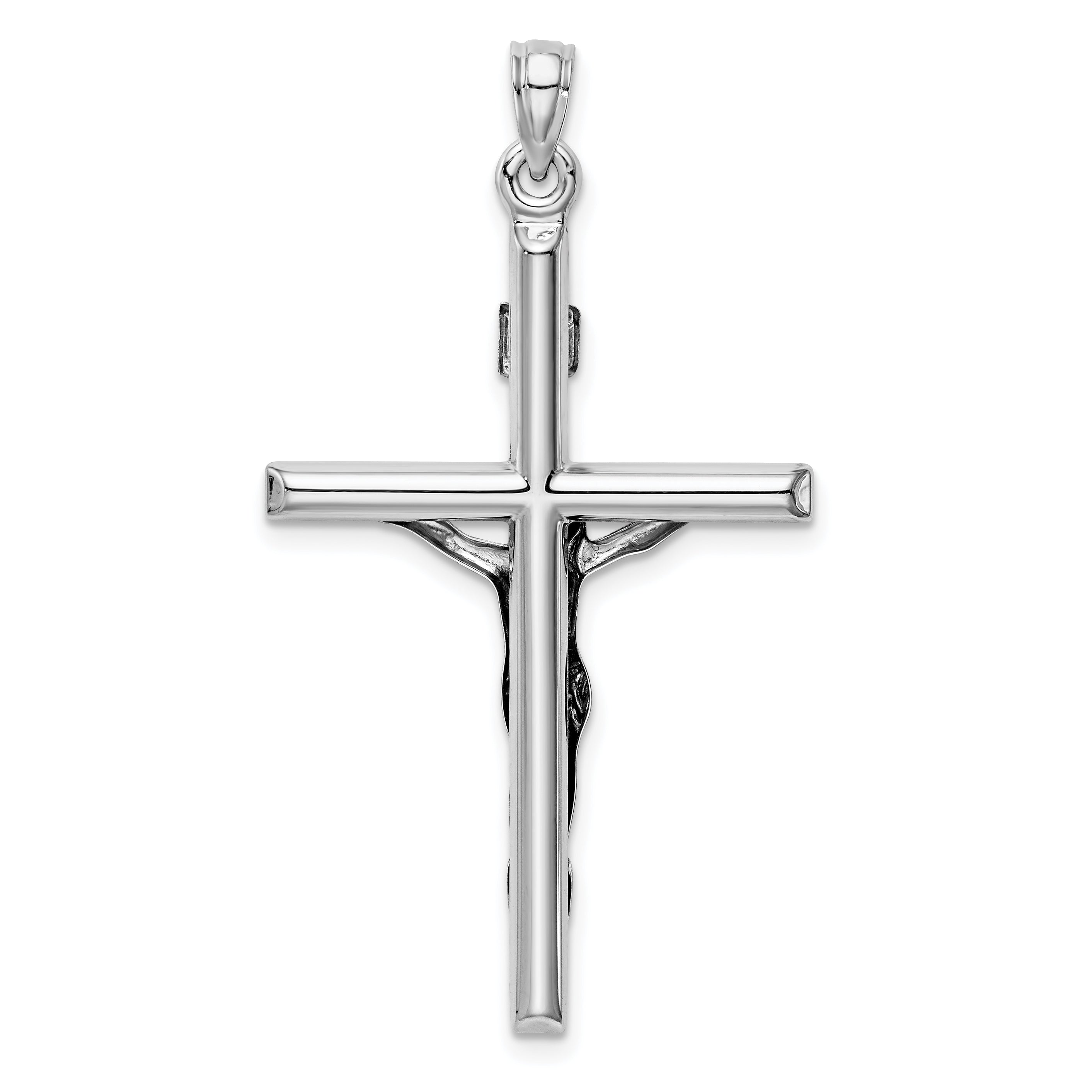 14k White Gold Hollow Crucifix Pendant