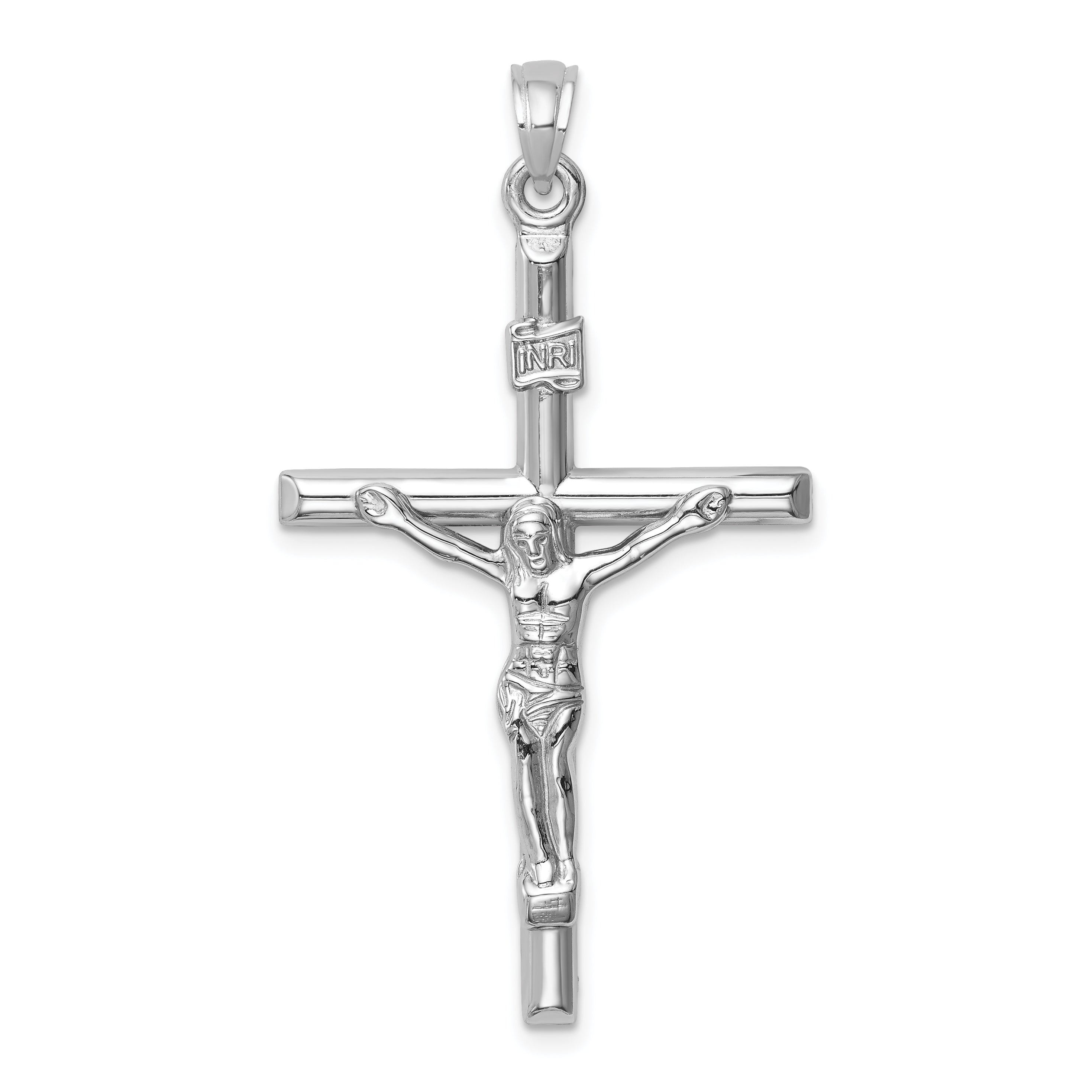 14k White Gold Hollow Crucifix Pendant