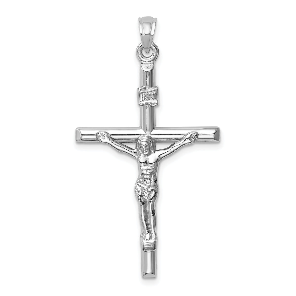 14k White Gold Hollow Crucifix Pendant