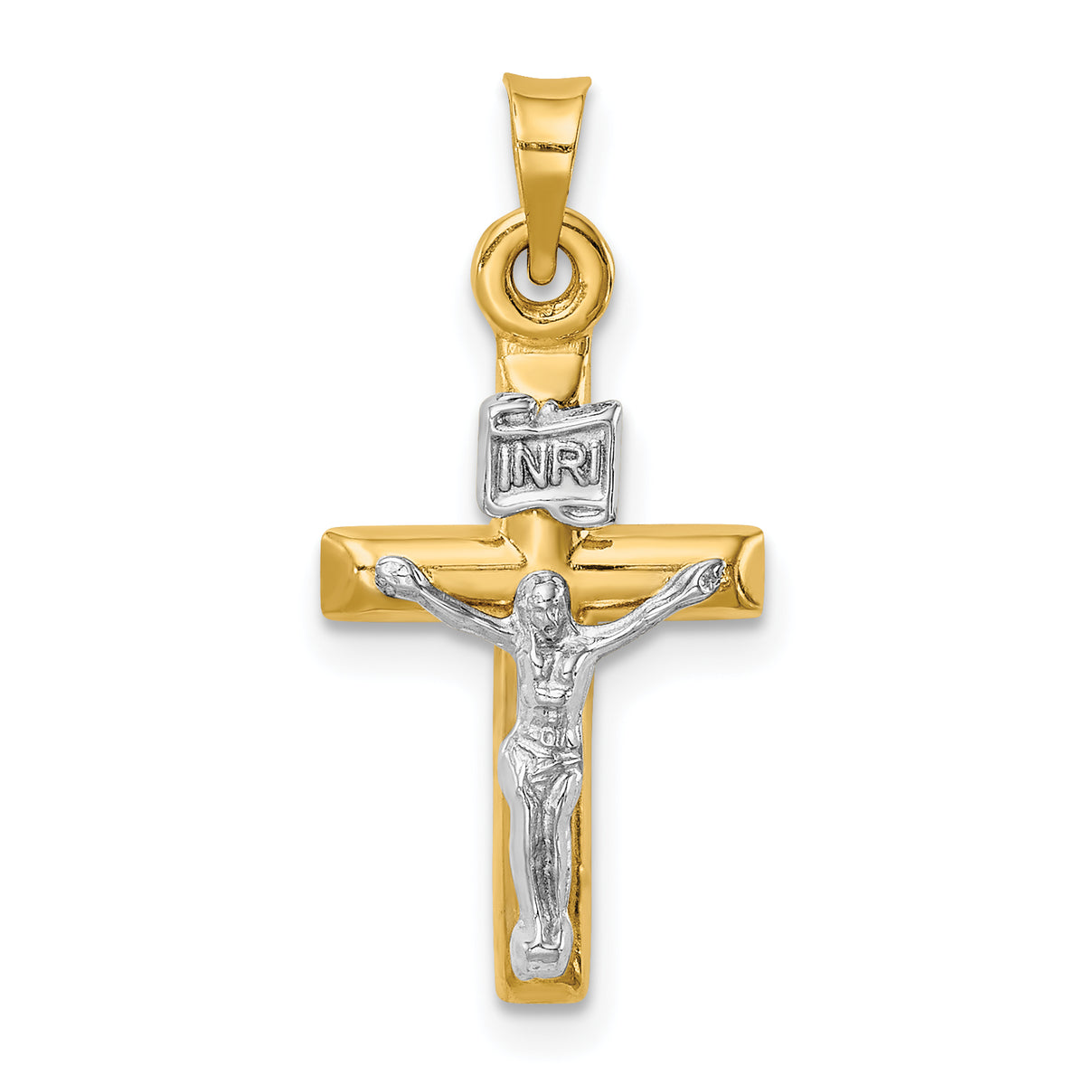 14k Two-tone Hollow Crucifix Pendant