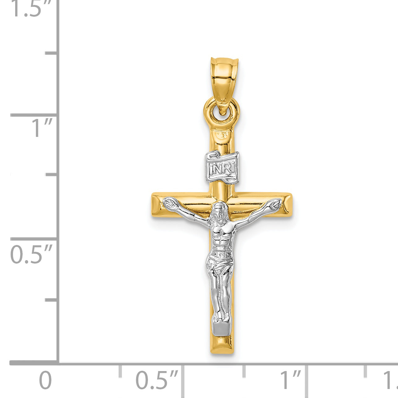 14k Two-tone Hollow Crucifix Pendant