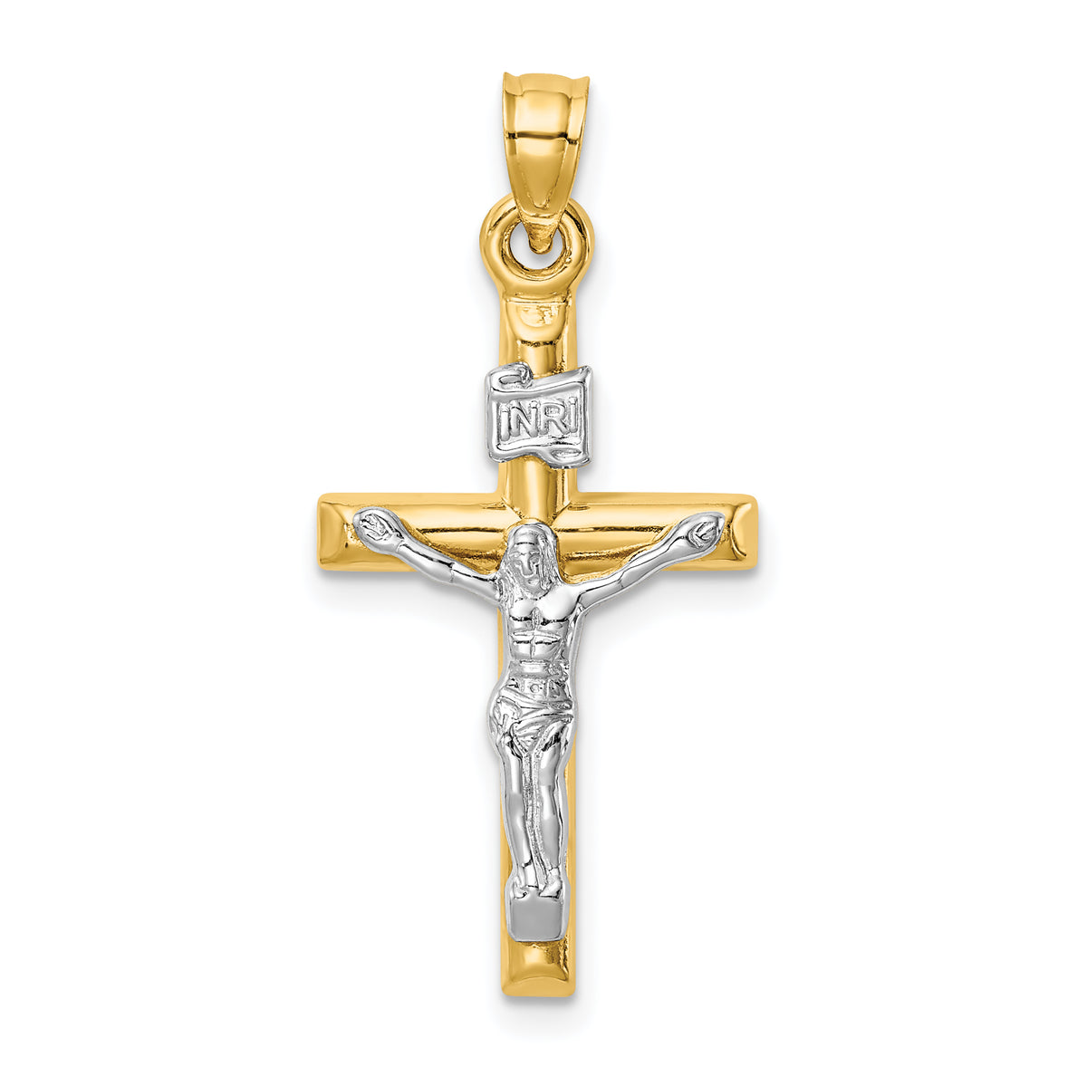 14k Two-tone Hollow Crucifix Pendant