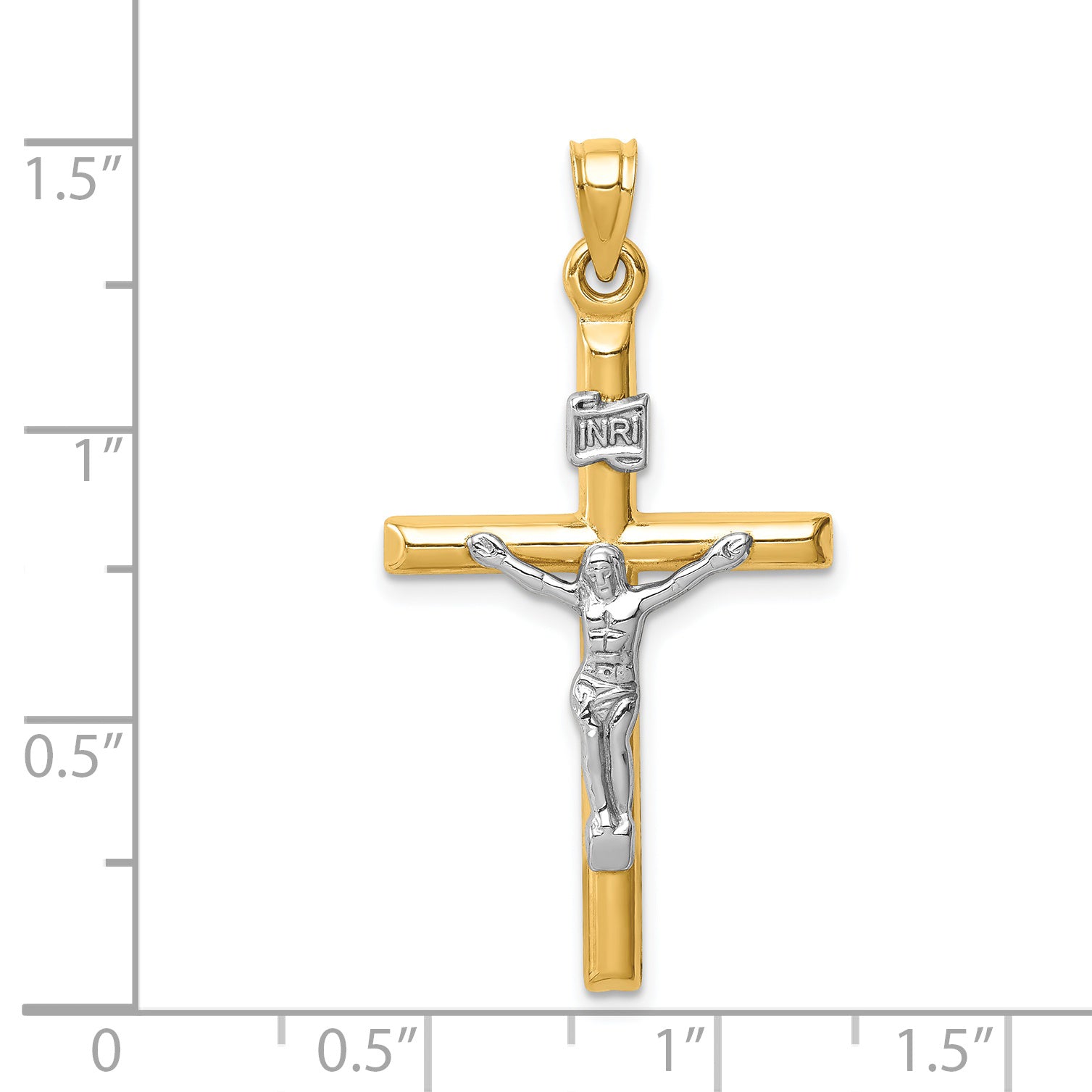 14k Two-tone Hollow Crucifix Pendant