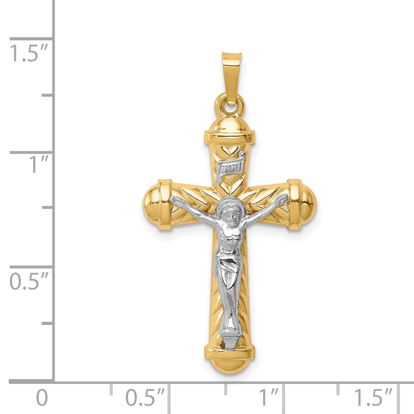 14k Two-tone Hollow Polished Chevron Design Crucifix