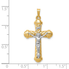 14k Two-tone Hollow Polished Chevron Design Crucifix