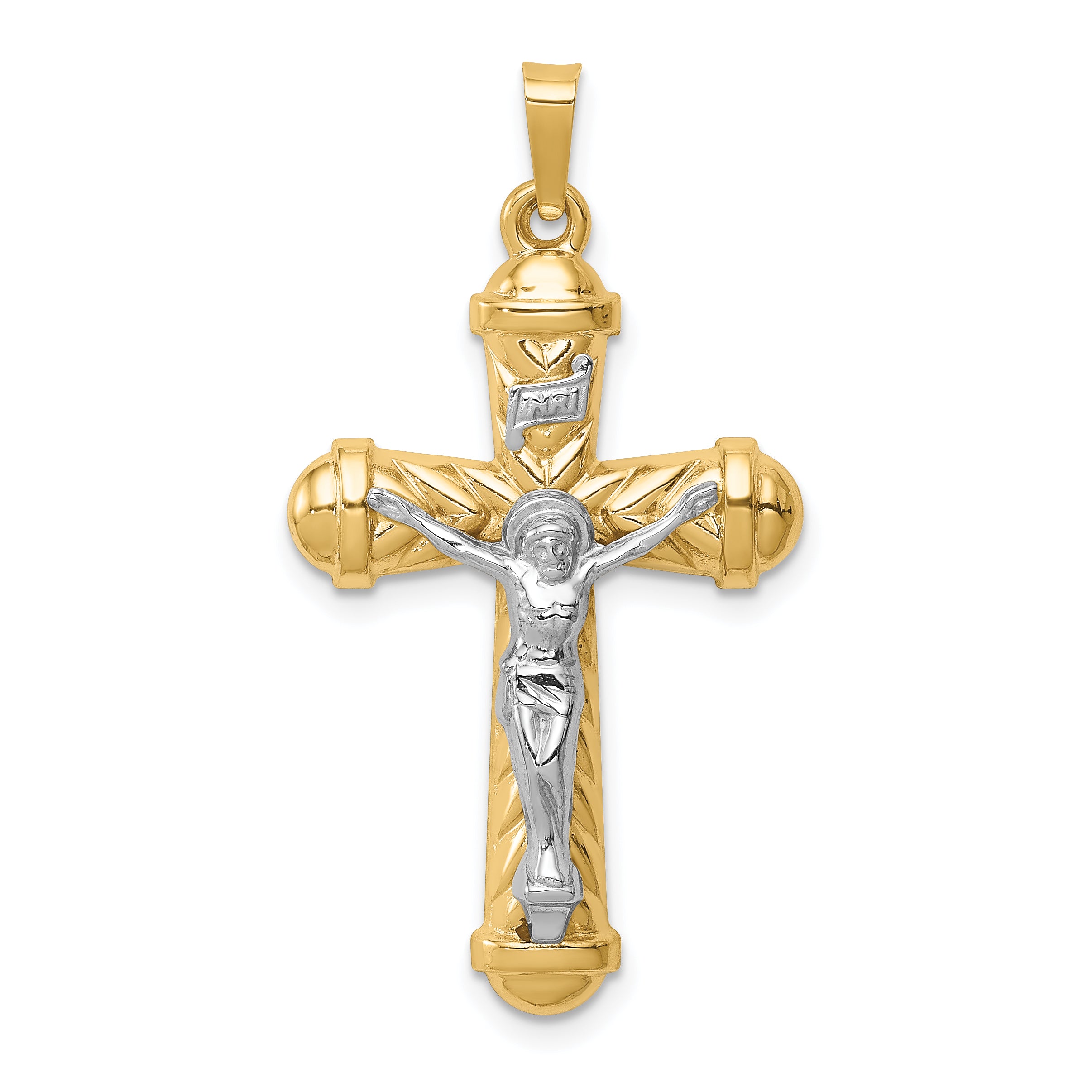 14k Two-tone Hollow Polished Chevron Design Crucifix