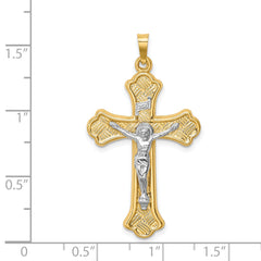 14k Two-tone Hollow Polished Woven Fleur de Lis Crucifix