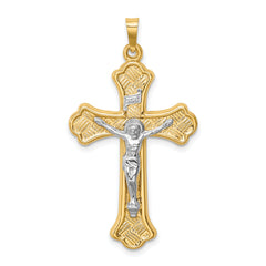 14k Two-tone Hollow Polished Woven Fleur de Lis Crucifix