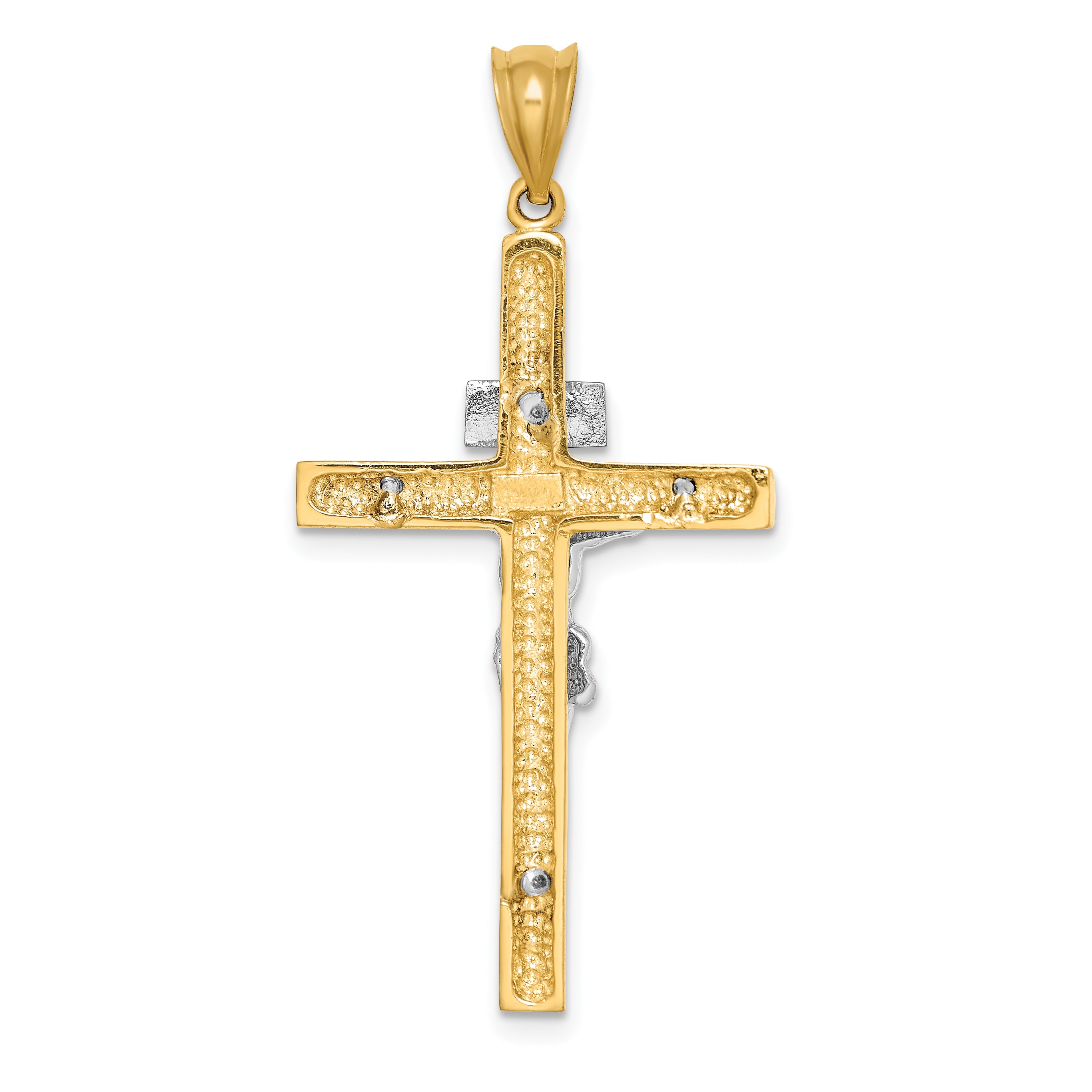 14K Two-tone Polished INRI Crucifix Cross Pendant