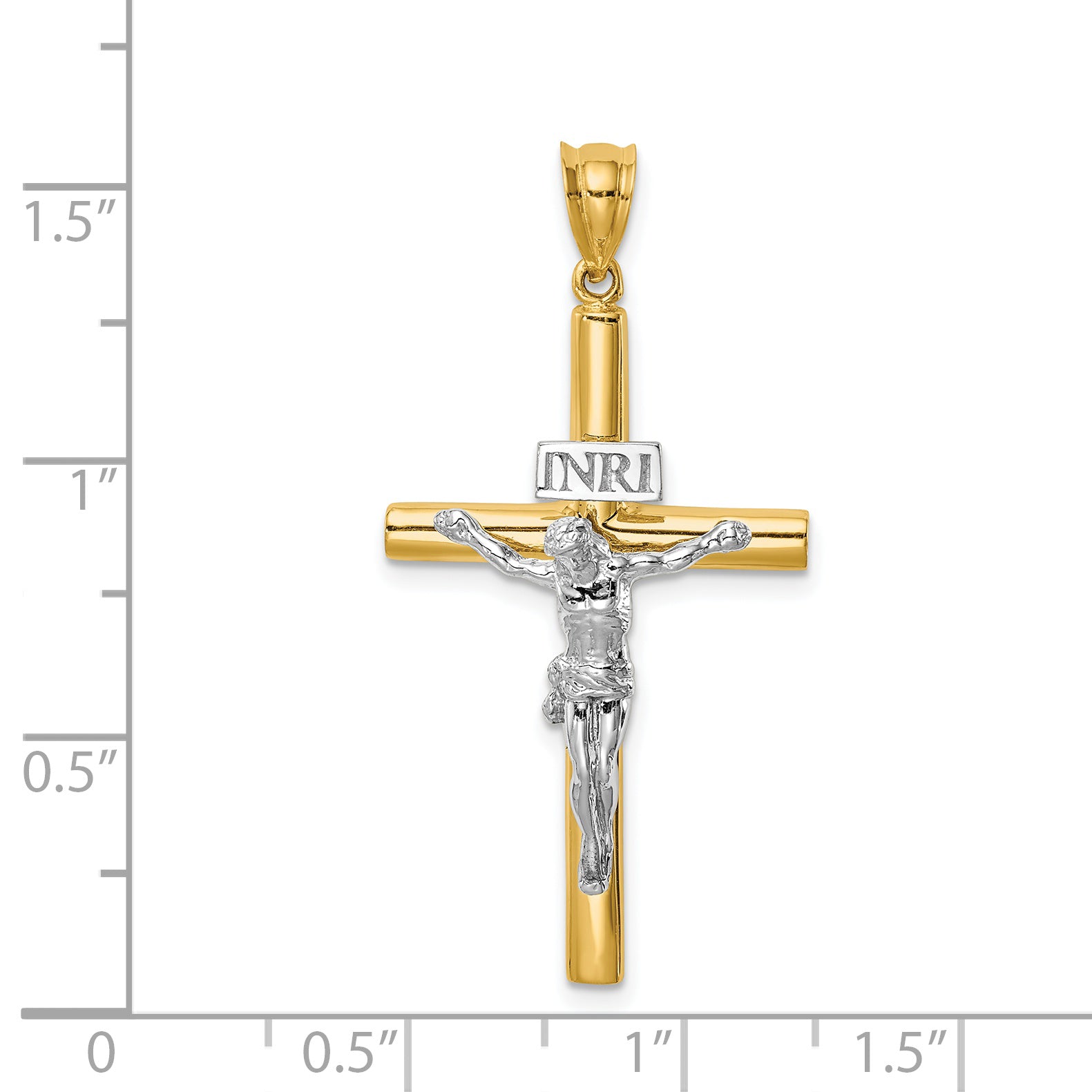 14K Two-tone Polished INRI Crucifix Cross Pendant