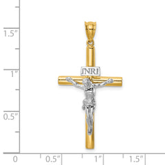 14K Two-tone Polished INRI Crucifix Cross Pendant