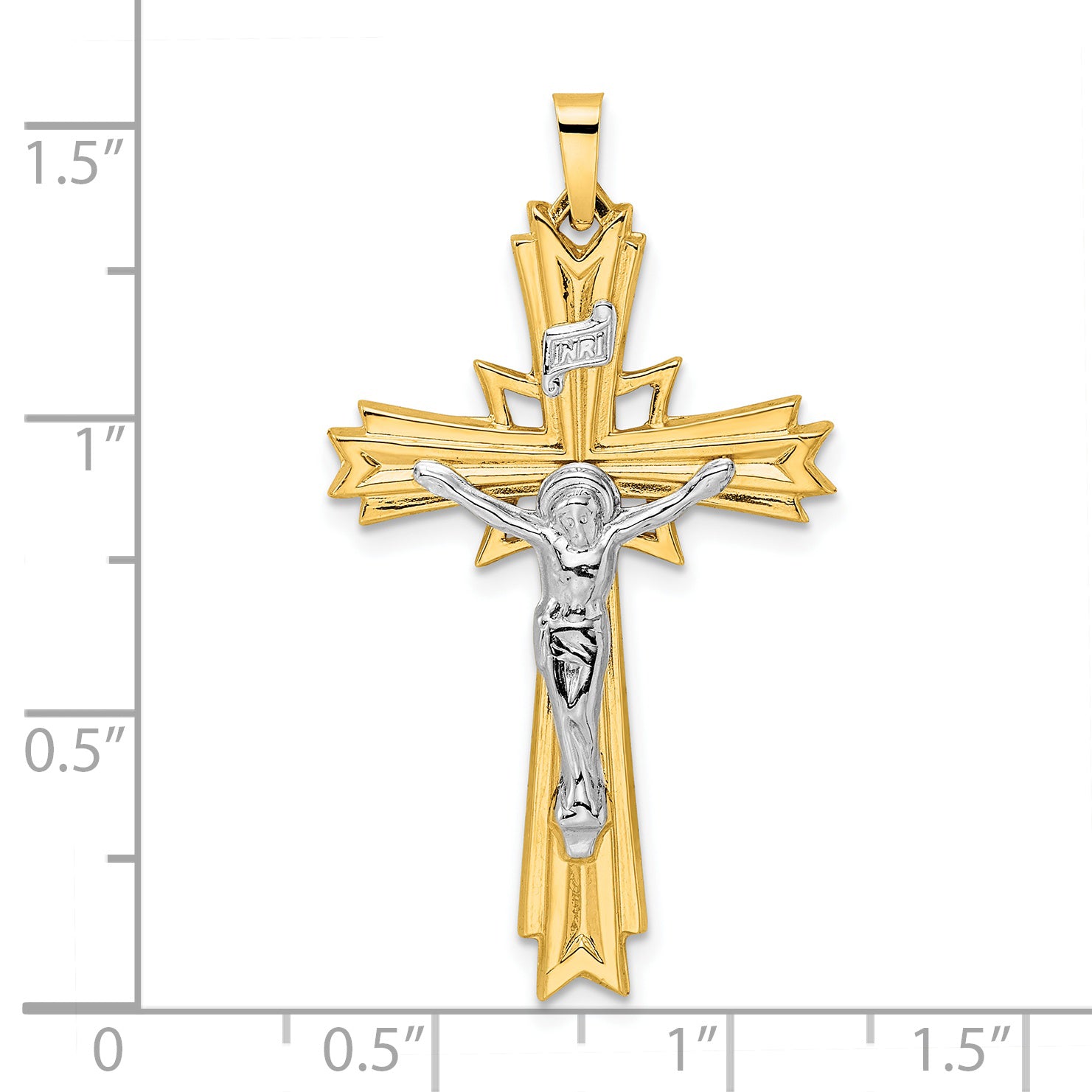 14k Two-tone Polished Solid Fancy INRI Crucifix Pendant