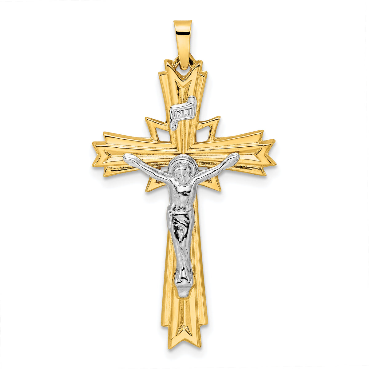 14k Two-tone Polished Solid Fancy INRI Crucifix Pendant