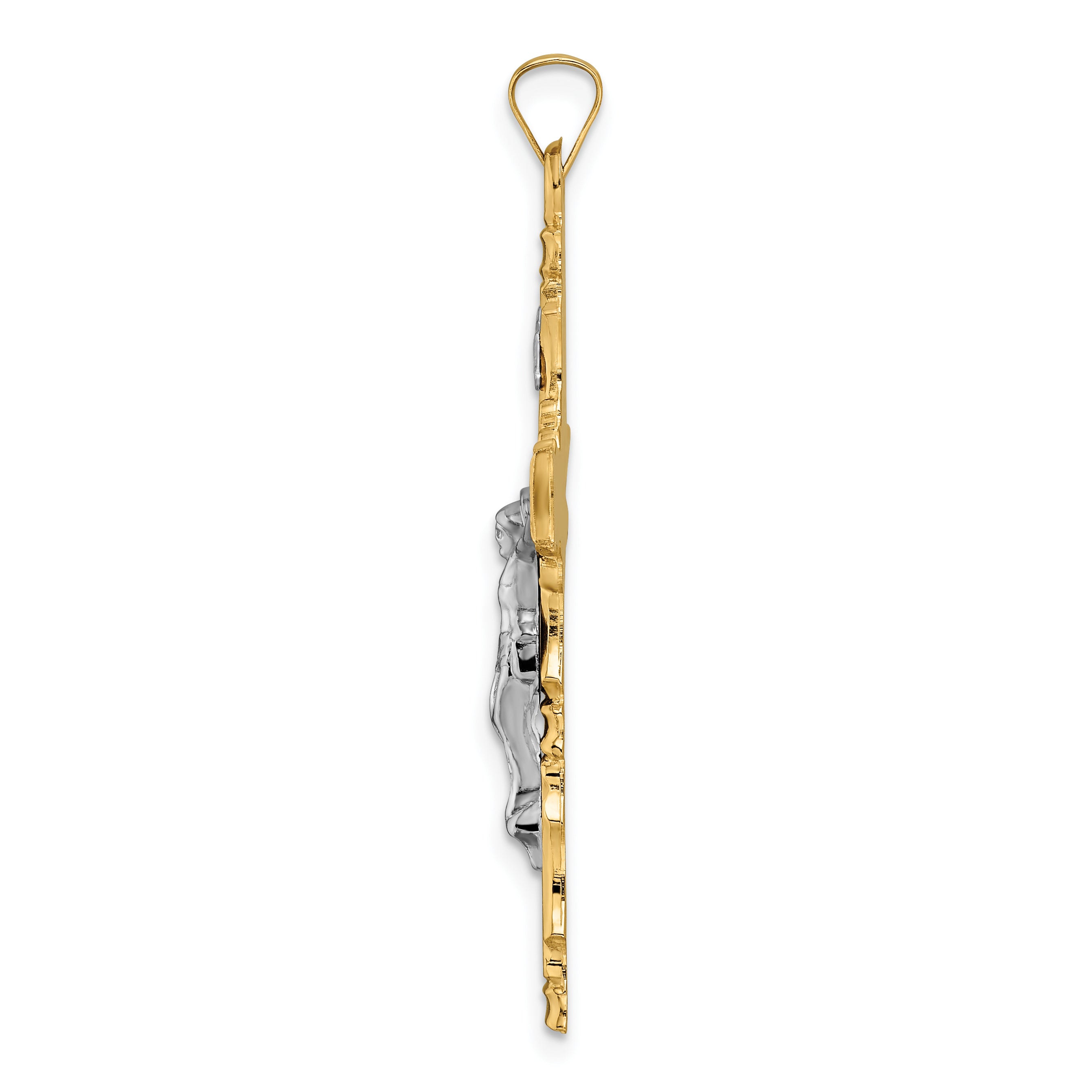 14k Two-tone Solid INRI Crucifix Pendant