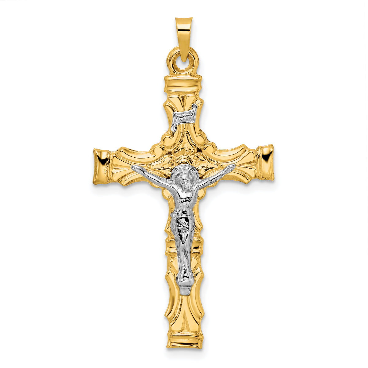 14k Two-tone Solid INRI Crucifix Pendant