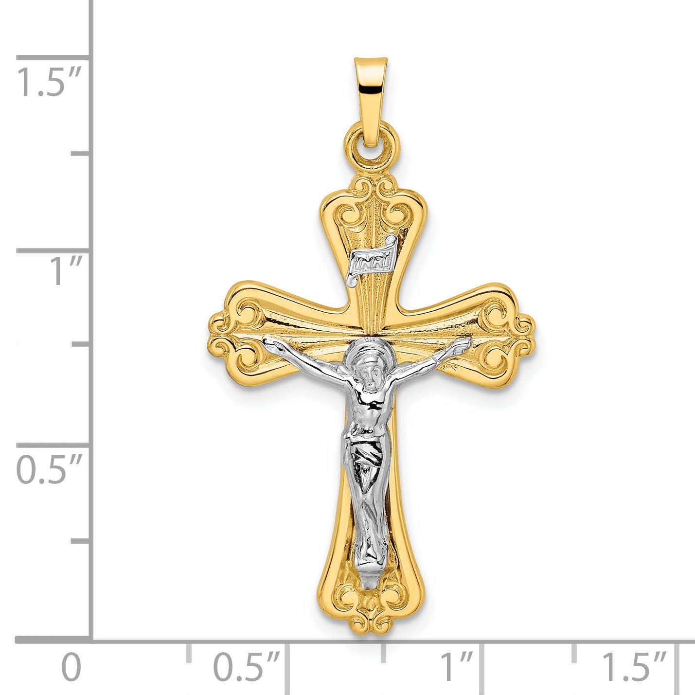 14k Two-tone Polished Solid INRI Curcifix Cross Pendant