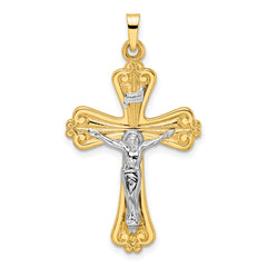 14k Two-tone Polished Solid INRI Curcifix Cross Pendant