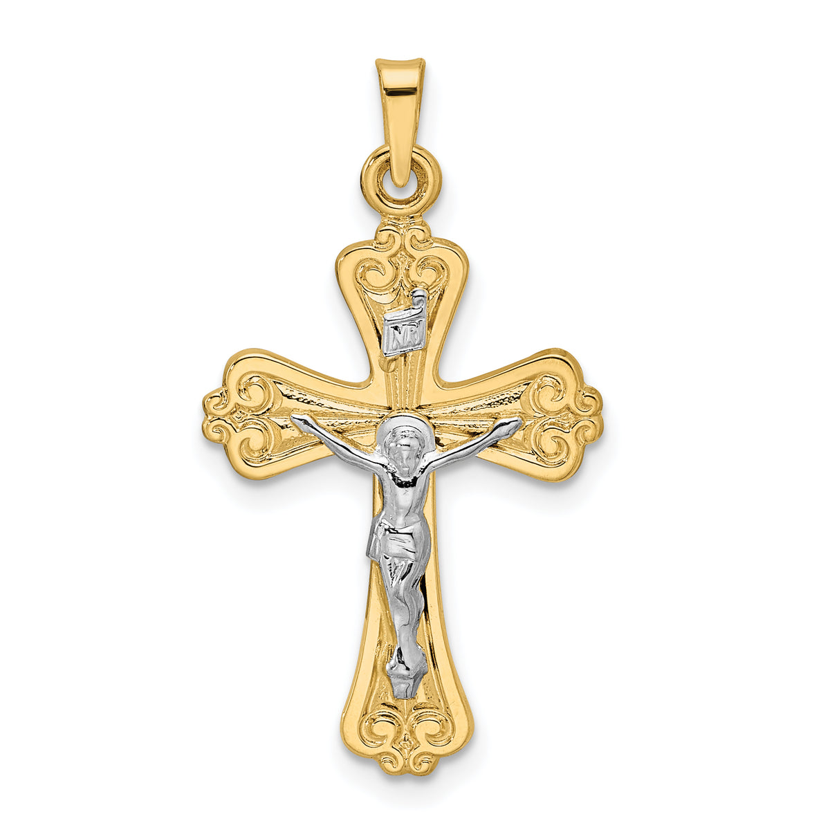 14k Two-tone Polished Solid INRI Crucifix Pendant