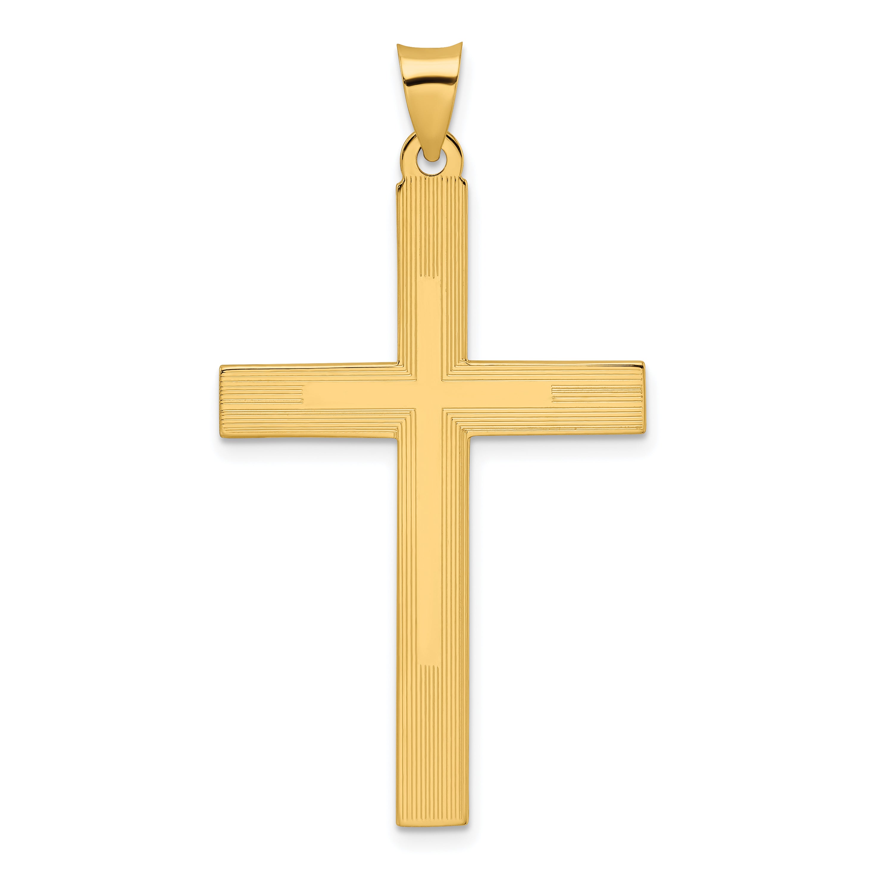 14k Polished and Line Design Solid Cross Pendant