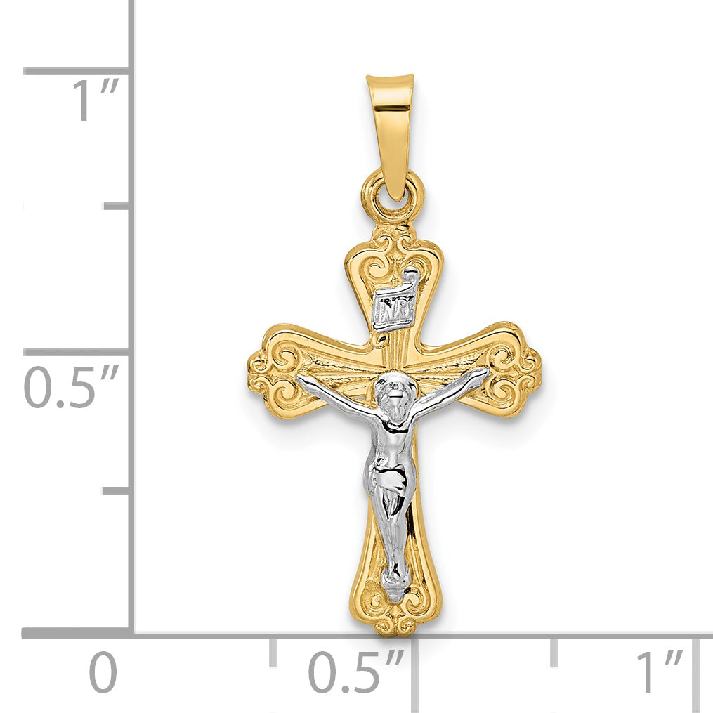 14k Two-tone Polished Solid INRI Crucifix Pendant