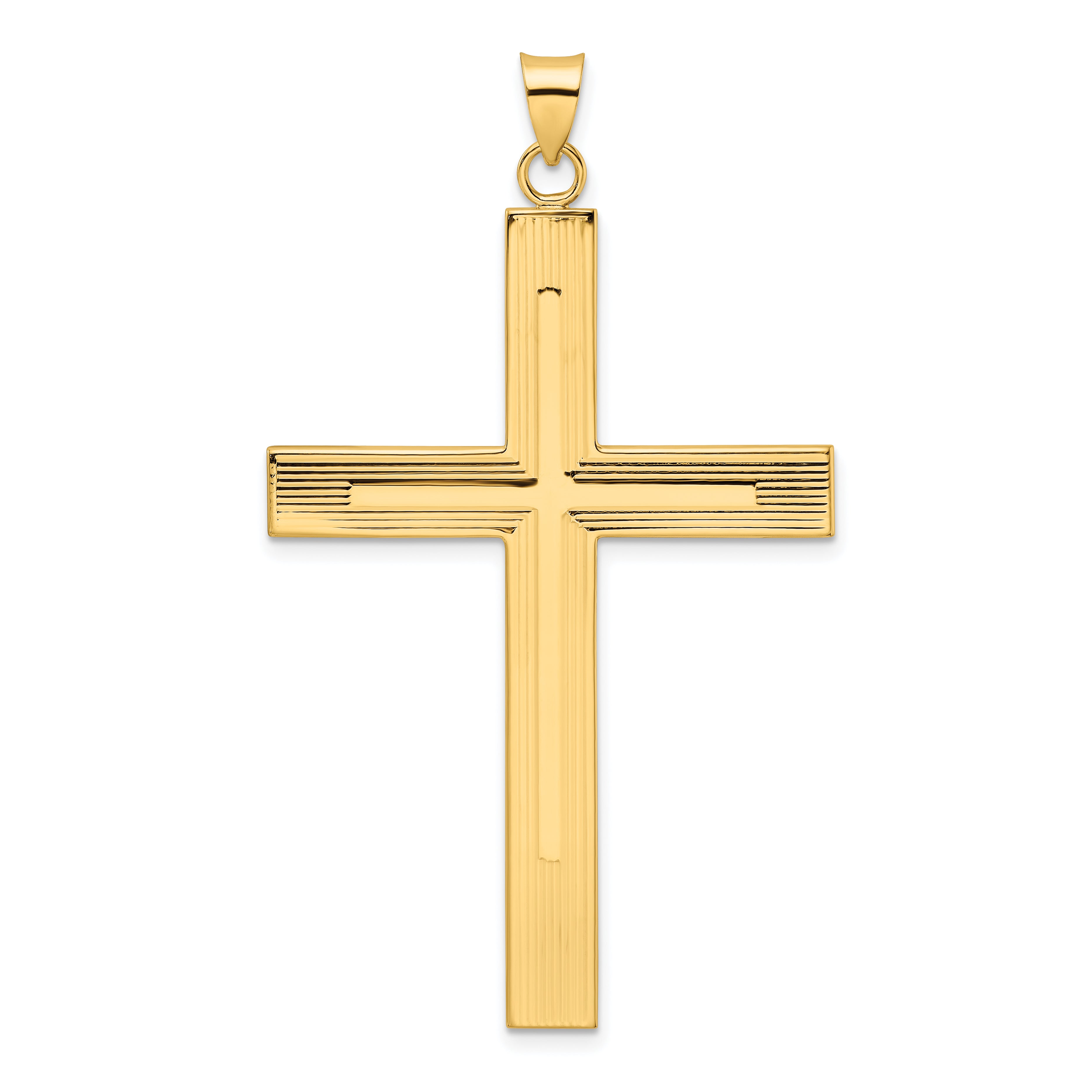 14k Polished and Line Design Solid Cross Pendant