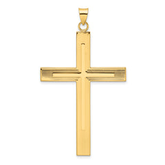 14k Polished and Line Design Solid Cross Pendant