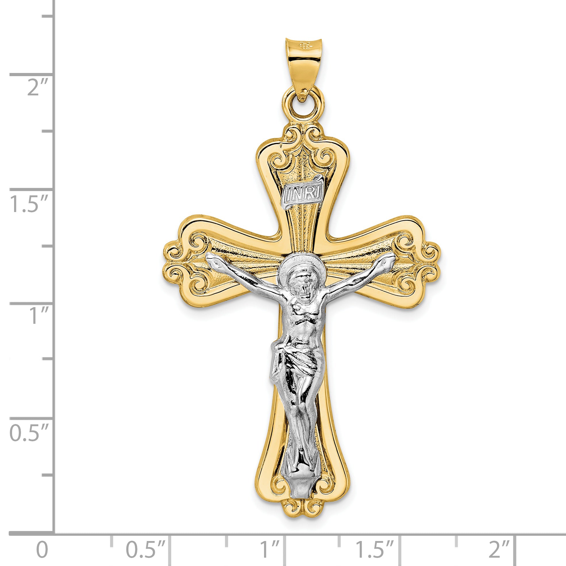 14k Two-tone Polished Solid Fancy INRI Crucifix Pendant