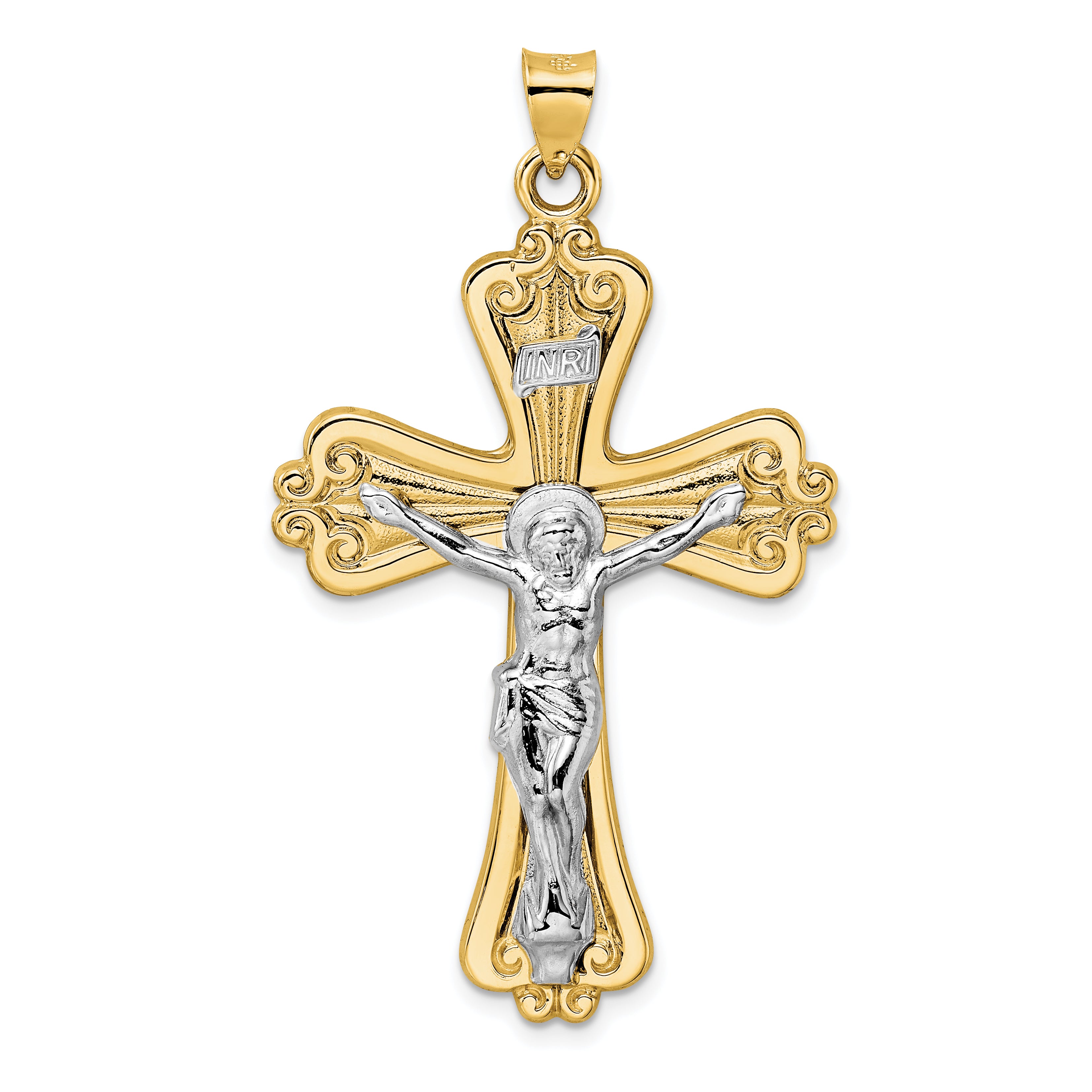 14k Two-tone Polished Solid Fancy INRI Crucifix Pendant