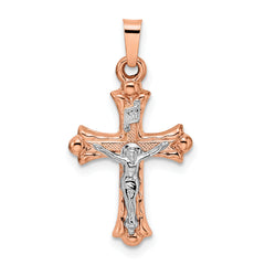 14k Rose and White Gold Polished Fleur de Lis INRI Hollow Crucifix