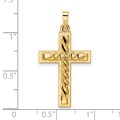 14k Polished and Twisted Hollow Cross Pendant