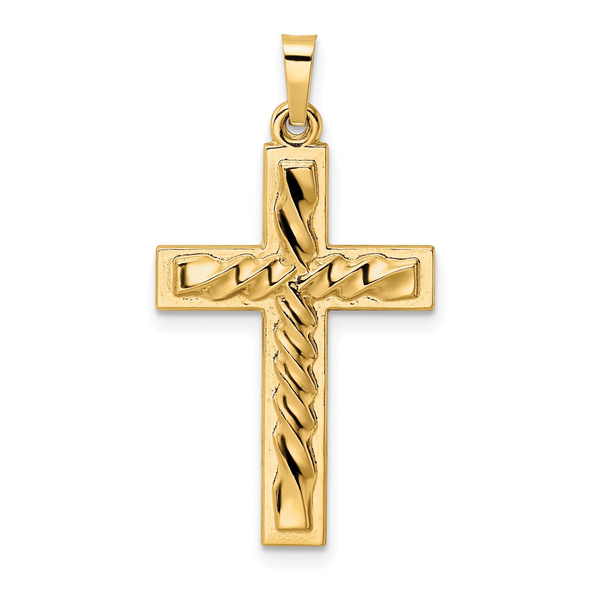 14k Polished and Twisted Hollow Cross Pendant