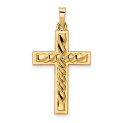 14k Polished and Twisted Hollow Cross Pendant