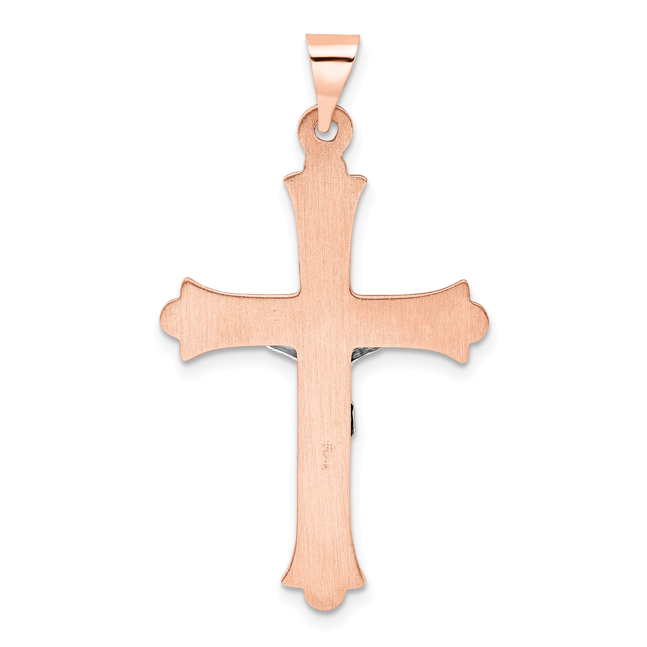 14k Rose and White Gold Polished Fleur de Lis INRI Hollow Crucifix