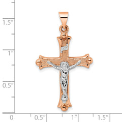 14k Rose and White Gold Polished Fleur de Lis INRI Hollow Crucifix