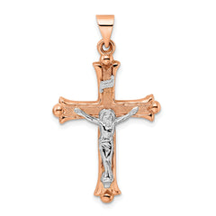 14k Rose and White Gold Polished Fleur de Lis INRI Hollow Crucifix