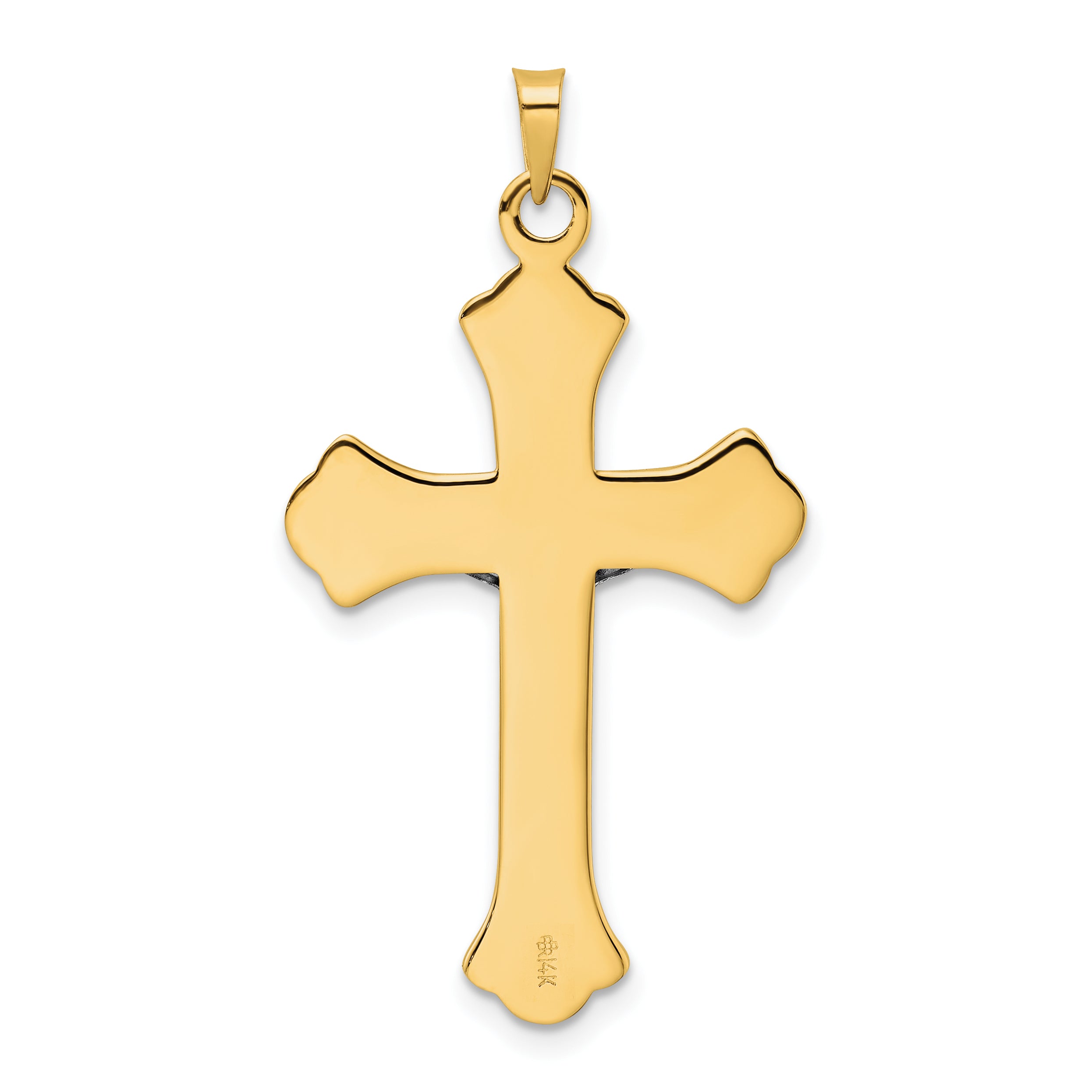 14k Two-tone Polished Solid INRI Fleur de Lis Crucifix Pendant