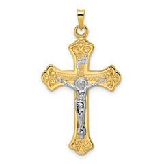 14k Two-tone Polished Solid INRI Fleur de Lis Crucifix Pendant