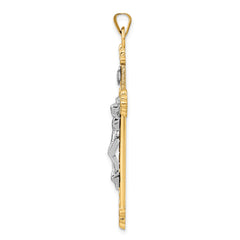 14k Two-tone Polished Hollow INRI Budded Crucifix Pendant