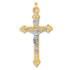 14k Two-tone Polished Hollow INRI Budded Crucifix Pendant