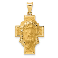 14k Polished and Satin Hollow Jesus Face Cross Pendant