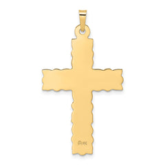 14k Polished and Textured Floral Solid Cross Pendant