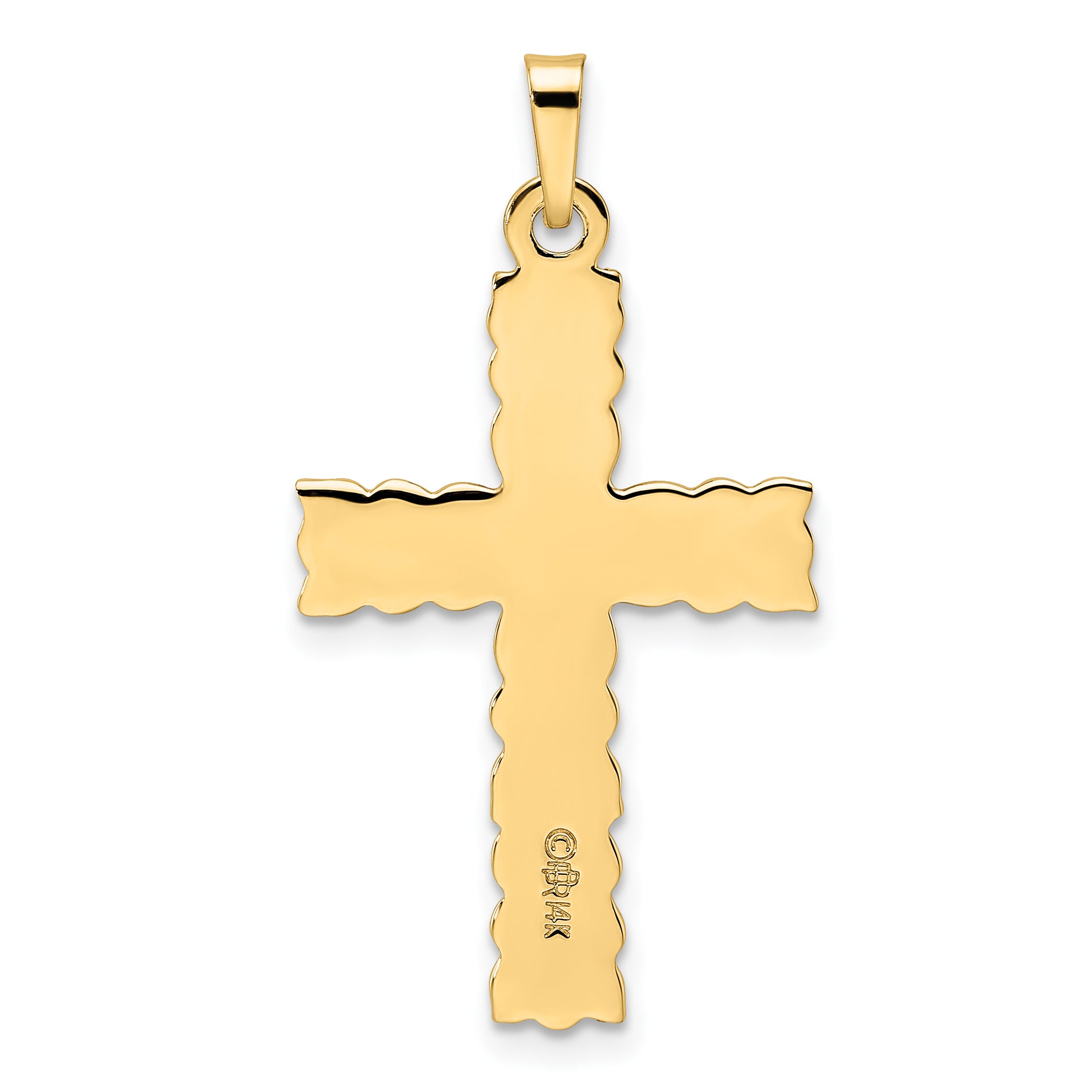 14k Polished and Textured Solid Floral Cross Pendant