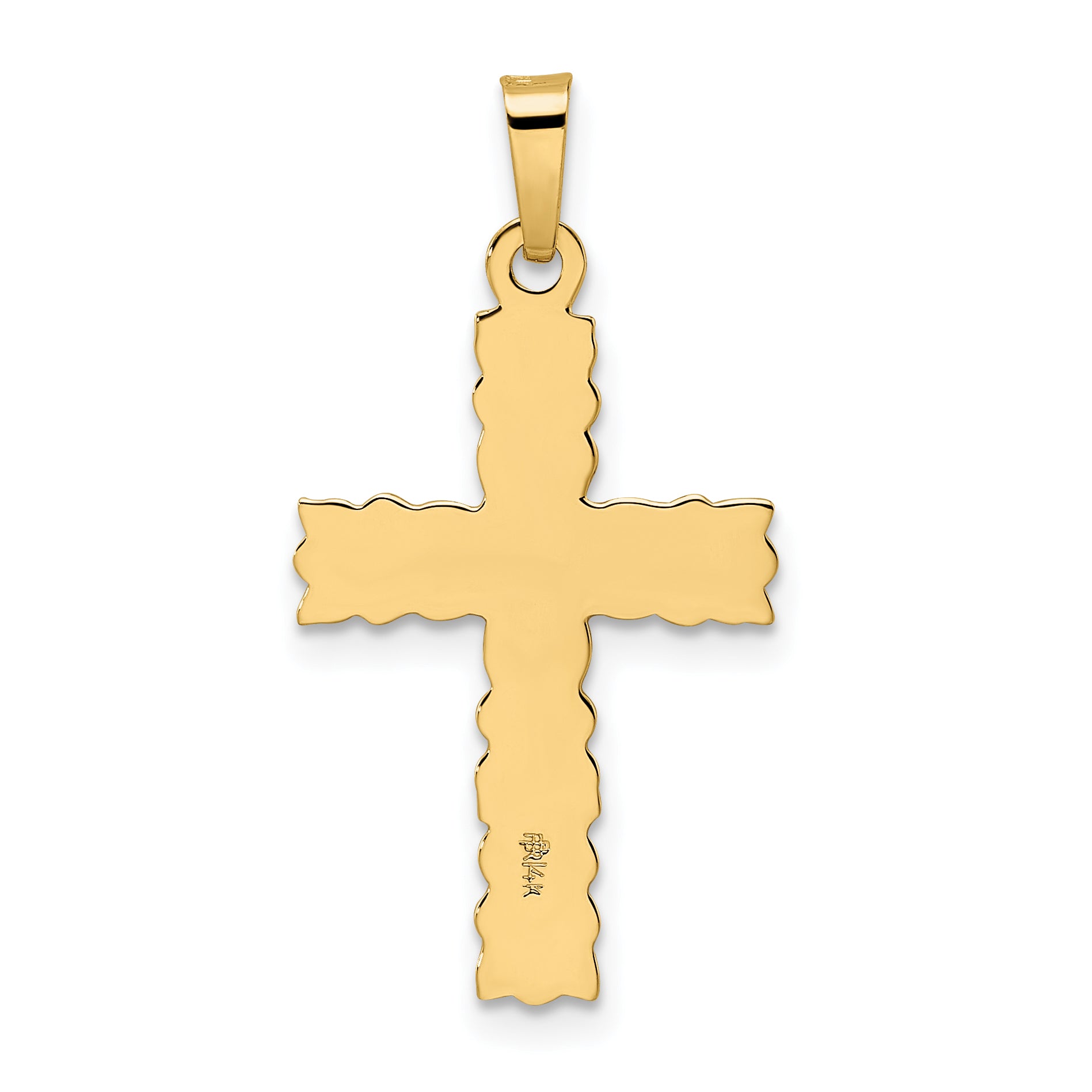 14k Polished and Textured Solid Floral Cross Pendant