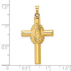 14k Polished and Satin Hollow Cross Pendant