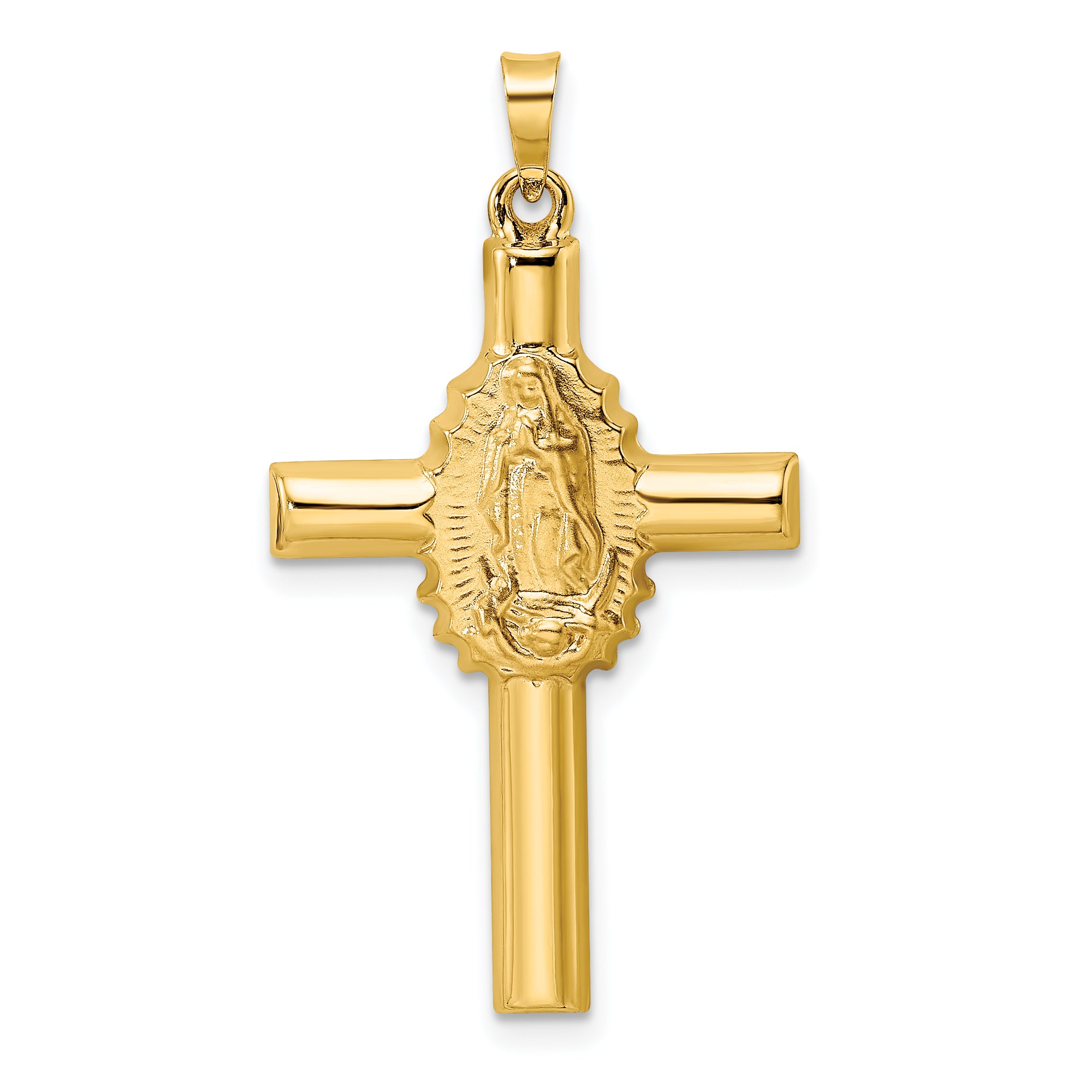 14k Polished and Satin Hollow Cross Pendant