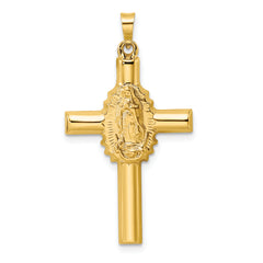 14k Polished and Satin Hollow Cross Pendant