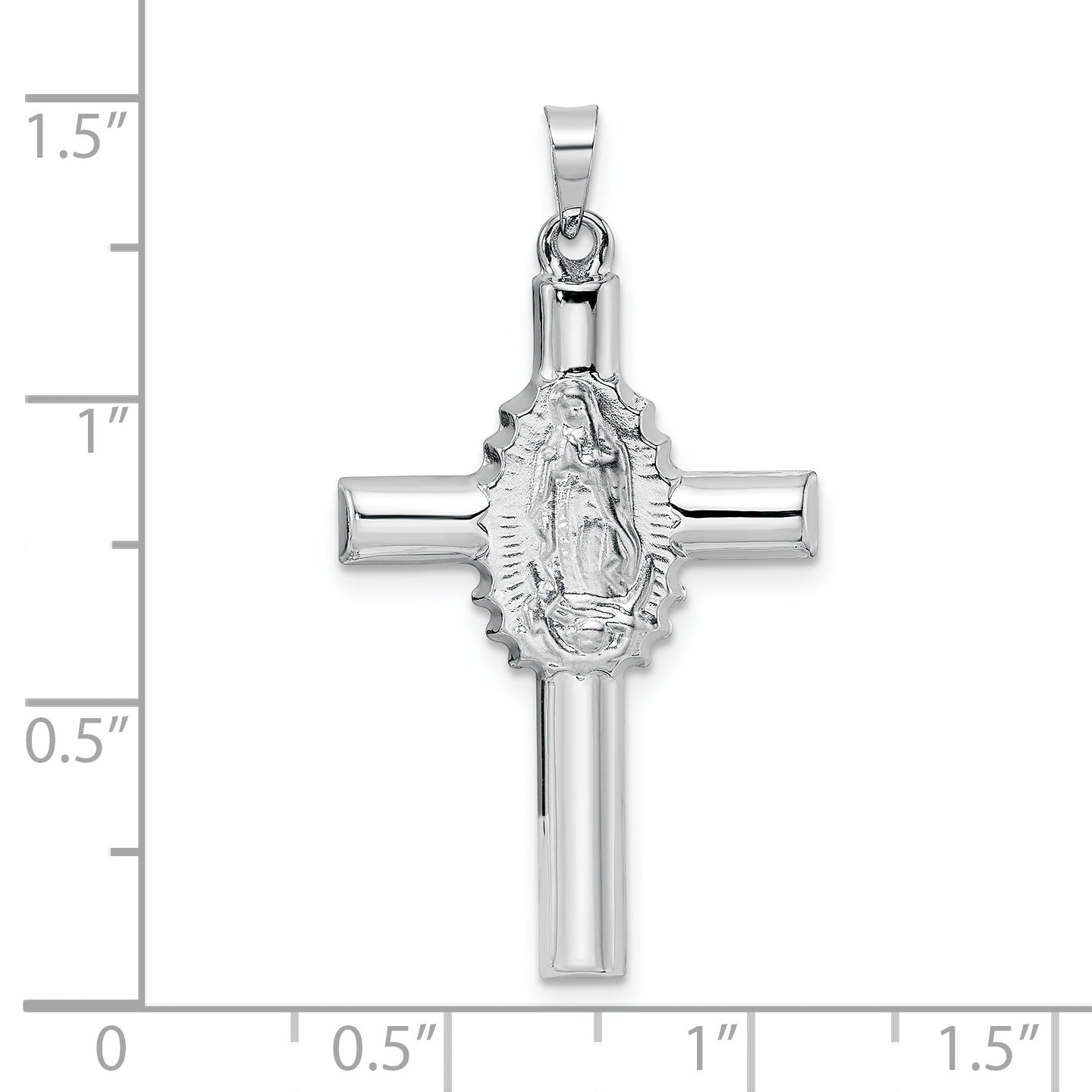 14k White Gold Polished and Satin Hollow Cross Pendant